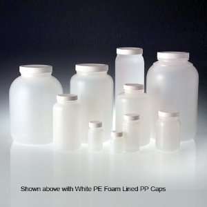 Plastic Lab Bottles, 32 oz (960mL) Wide Mouth HDPE, Black Vinyl Lined 