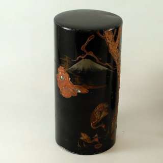 Vintage Japanese Lacquer Mother Of Pearl Tin Caddy Set   