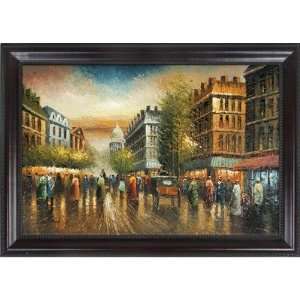  Street View Hand Painted Oil Canvas Art with Frame: Home 