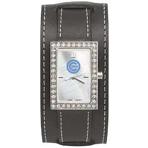  Chicago Cubs Ladies Starlette Watch w/Wide Black Leather Band 