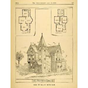 : 1881 Print Victorian House Dwelling Architectural Design Floor Plan 