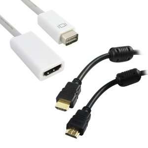 GTMax 6inch Mini DVI to HDMI Adapter Cable + 6FT HDMI Cable for Apple 