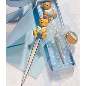 Baby Shower Favors : Lovable Teddy Bear Design Letter Openers Blue (24 