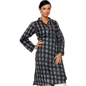  Gray Long Kurti with Printed Checks   Pure Cotton 