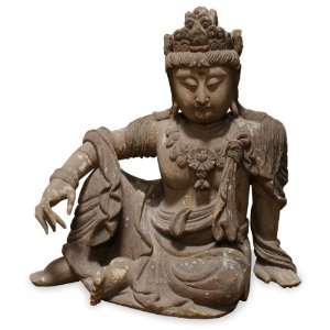  Hand Carved Wooden Sitting Kwan Yin: Home & Kitchen