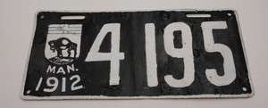 1912 Manitoba Canada License Plate 4195  
