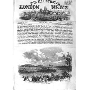  1858 VIEW BATTERSEA PARK LONDON LAKE TREES OLD PRINT