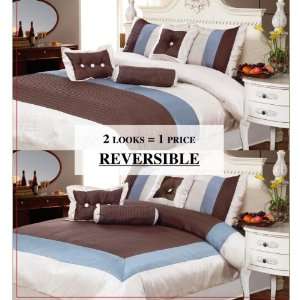  7 Piece Christie Reversible Beige / Blue / Brown Comforter 