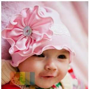    Toddler Kids Flower Lace Decorated Beanie Knit Hat Cap   Pink Baby