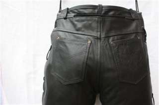 MOTORCYCLE LEATHER SIDE LACE JEANS SIZE 32 WAIST  