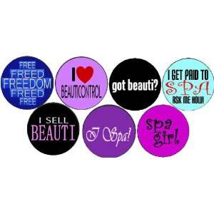 Set of 7 BEAUTICONTROL Pinback Buttons 1.25 Pin / Badges Spa Beauti