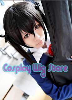 ON! Nakano Azusa Cosplay Black Straight Hair Wig + Pigtails  