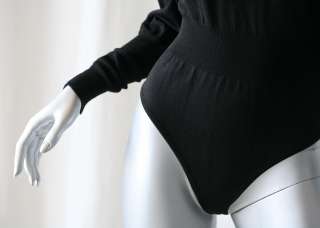 AZZEDINE ALAIA Black VINTAGE 80S Button Down Knit Sweater Bodysuit 