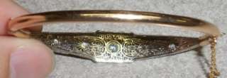 B0 6.35 DWT Vintage 14K Gold & Diamond Filigree Bangle Bracelet  