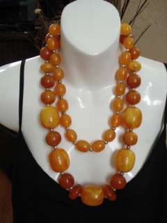 21 1/2 African Amber Bead Necklace Large Beads  