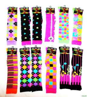 Lot Of 12 Womens Neon Knee High Socks Assorted Styles NEW  