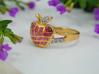 ADORABLE APPLE RUBY CZ 18K 24K Gold GP Thai Ring S8.25  