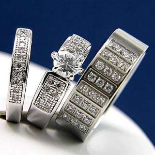 3pcs His and Hers Engagement Mens and Womens Wedding Bridal Band Ring 