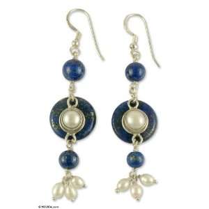  Pearl and lapis lazuli drop earrings, Universe Jewelry