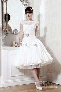 2012 White Short Sleeve Ball Wedding Bridal Dress Prom Evening 