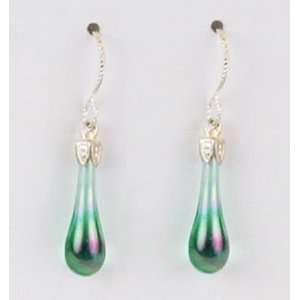  Fenton Art Glass   Emerald Green Iridized Teardrop Earring 