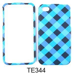  CELL PHONE CASE COVER FOR APPLE IPHONE 4 BLUE BLACK PLAID 