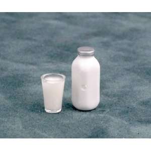    Dollhouse Miniature Quart of Milk with Cup of Milk 