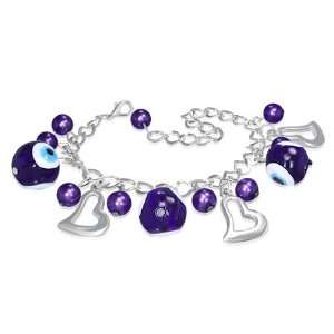   Violet Evil Eye Beads Ball Heart Love Charm Womens Bracelet: Jewelry