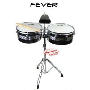 Fever Timbales Set 13 and 14 Inches with Stand Silver Shells TB 1314 