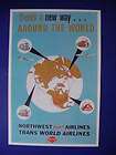 1957 Northwest Orient TWA Airlines Around World Poster
