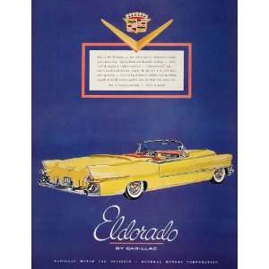 1955 Ad Yellow Cadillac Eldorado Convertible Automobile   Original 