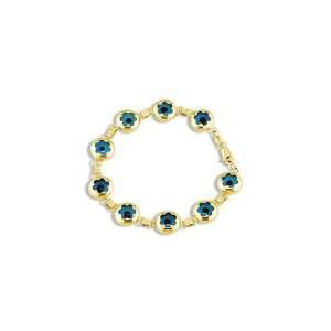  14k Solid Gold Blue Evil Eye Bead Flower Links Bracelet 