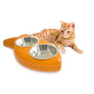  The Fish Bowl Small Dual Cat Feeding Station Orange
