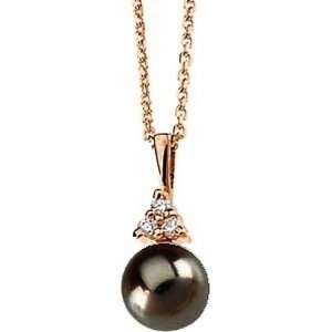  14K Rose Gold Black Pearl and Diamond Pendant: Jewelry
