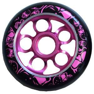 MGP 100mm Skulls Scooter Wheel   Black PU with Pink Aero Alloy Core 