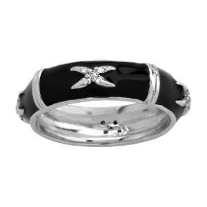   Black Enamel X Design Diamond Accent Womens Ring, Size 5: Jewelry