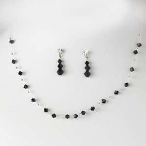  Black Crystals Illusion Necklace Earring Set: Jewelry