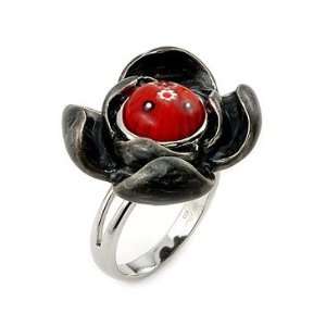  Millacreli Black and Red Flower Ring 