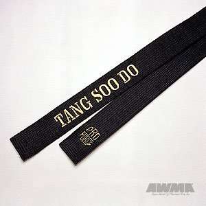   ® Embroidered Tang Soo Do Satin Black Karate Belt: Sports & Outdoors
