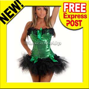   Costume sequin boned green corset black skirt ladies 6 14 new  