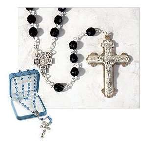 Gifts of Faith Milagros Mens Rosary 8mm Faceted Glass Beads, Black 