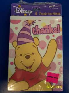 Winnie Pooh 1st Birthday Girl Party Thank You Notes  