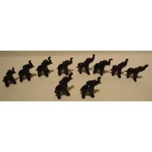  Set of 10 Blown Glass Black Elephant Figurines 0.5h 