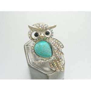  Gorgoue XX Large Aurora Borealis Crystal Covered Owl Ring 