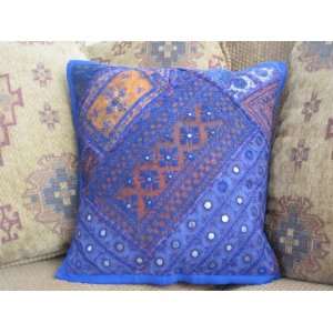 India Mirror Art Pillow Cover Blue: Home & Kitchen
