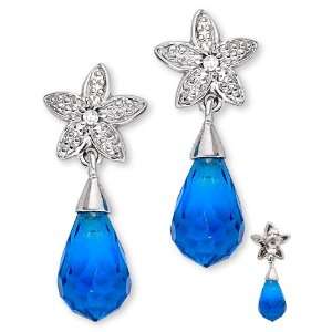 Simulated Briolette Blue Topaz C.Z. Diamond Flower Earrings (Nice 