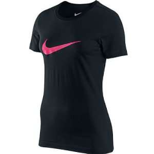  Womens Nike Club Soft Black/Spark Swoosh Crew Shirt 