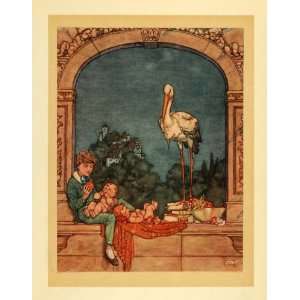 1917 Color Print Stork Babies Fairy Tale Hans C. Andersen William 