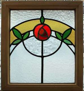 STUNNING PAIR MACKINTOSH ROSE ANTIQUE STAINED GLASS WINDOWS  