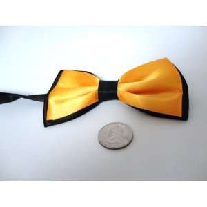  Satin clip on bow tie, mens bow tie (Gold with Black 